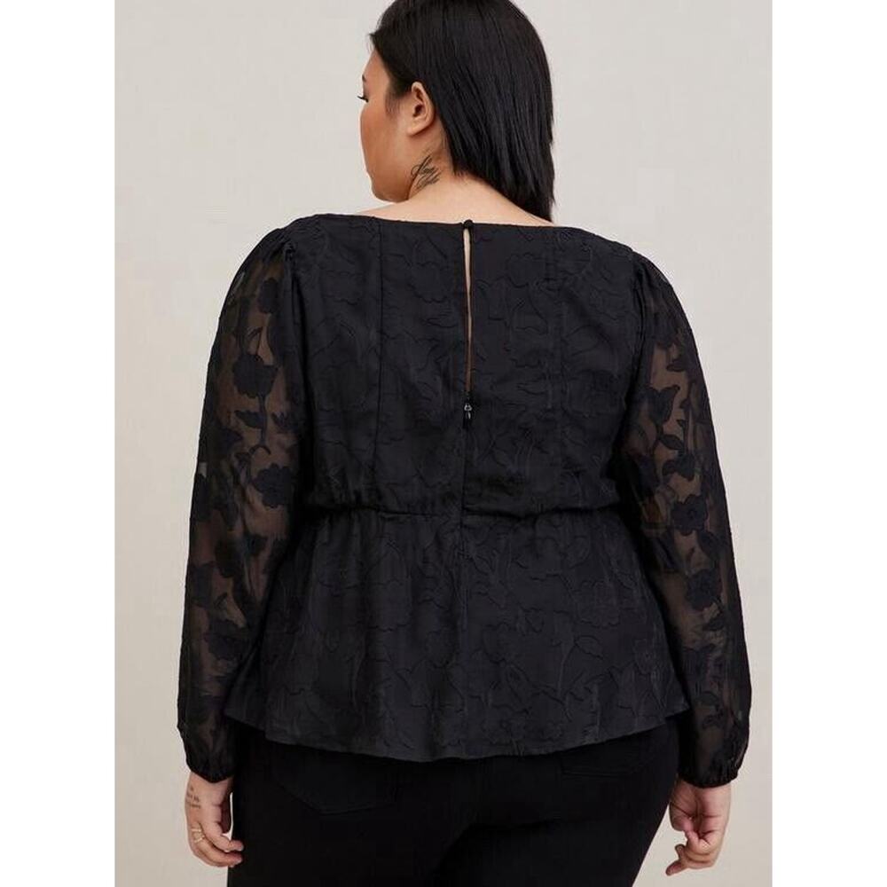 NWT Torrid Peplum Lace Puff Sleeve Blouse Womens Plus 4 Black Long Sleeve Date - Picture 2 of 16